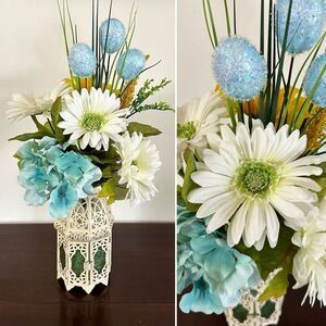 Spring & Easter Floral in lantern, Blue Flowers.